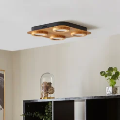 Foco LED Lindby Joren, madera, 38 x 38 cm, 4 luces, 3.000 K