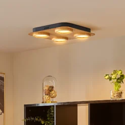 Foco LED Lindby Joren, madera, 38 x 38 cm, 4 luces, 3.000 K
