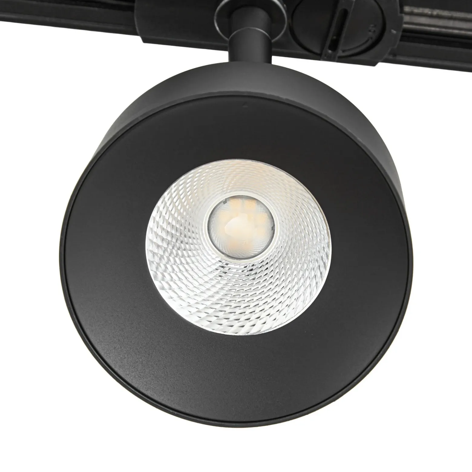 Foco LED para rieles Lindby Linaro, negro, Ø 9,5 cm, 3000 K