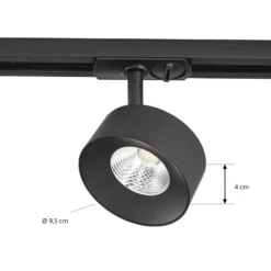 Foco LED para rieles Lindby Linaro, negro, Ø 9,5 cm, 3000 K