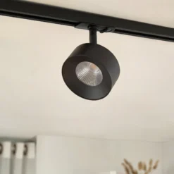 Foco LED para rieles Lindby Linaro, negro, Ø 9,5 cm, 3000 K