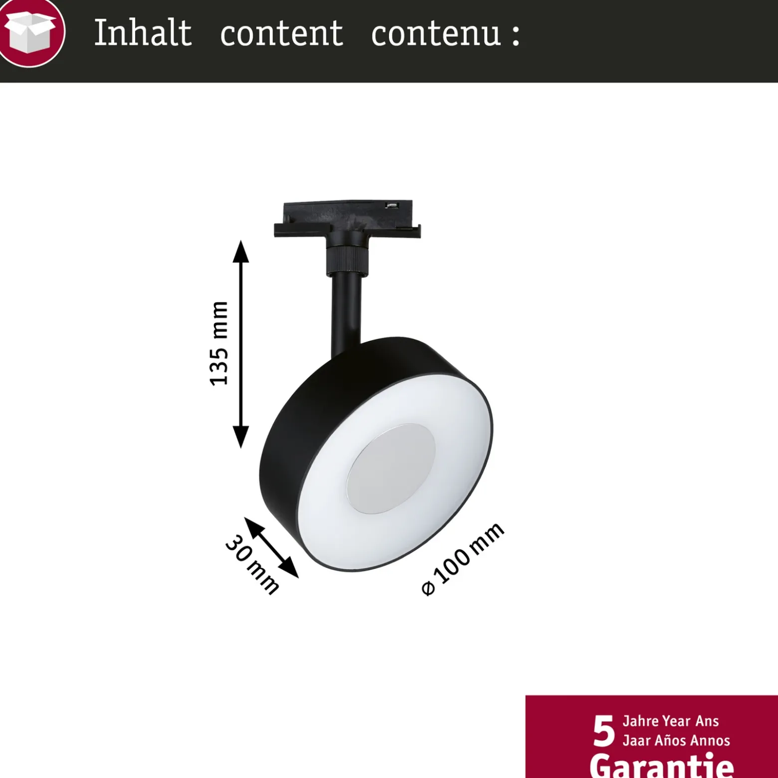 Foco LED Paulmann URail Circle, negro, atenuable en 3 niveles, CCT