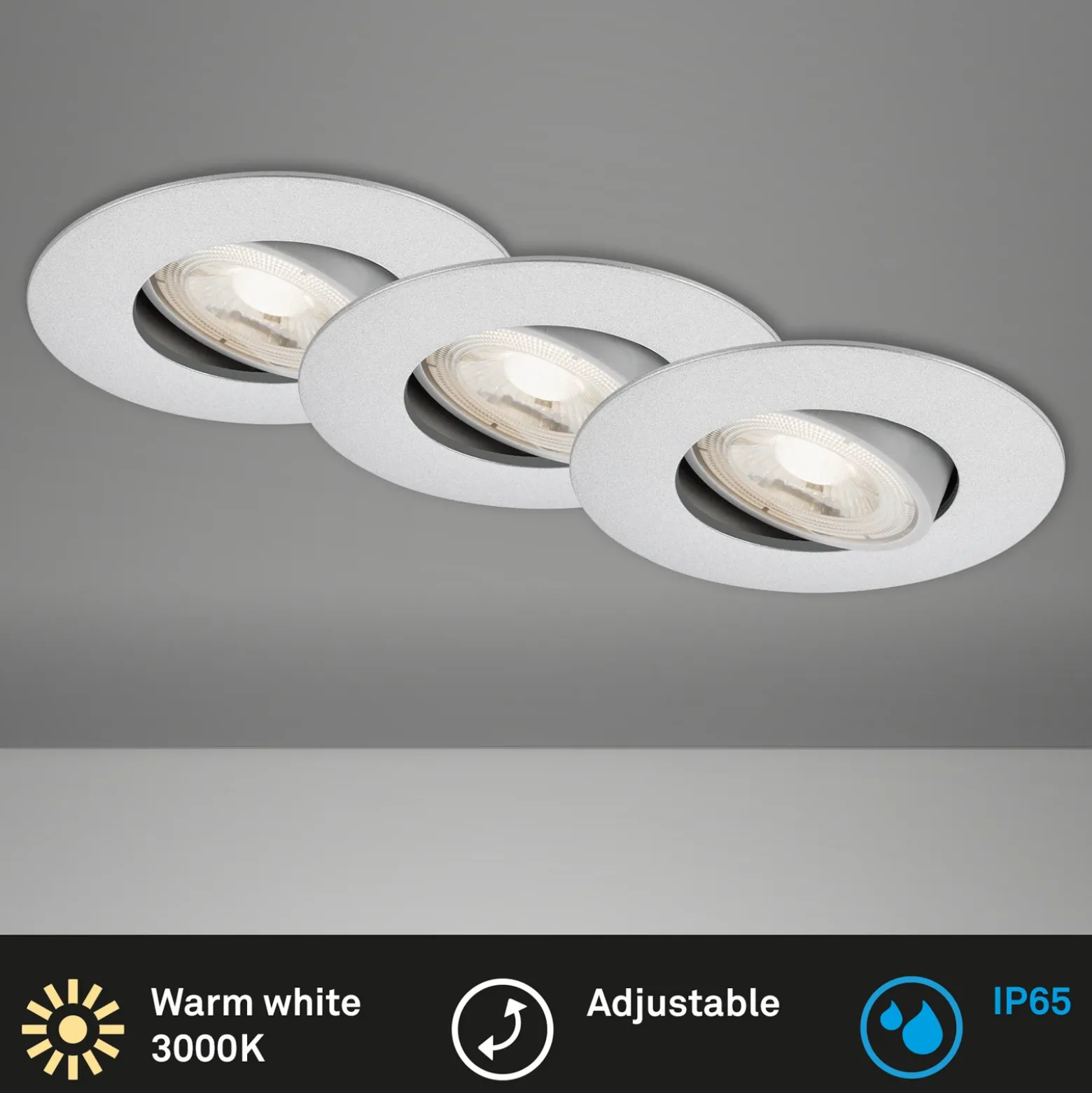 Foco LED 7602 3 ud IP65 3.000 K cromo mate