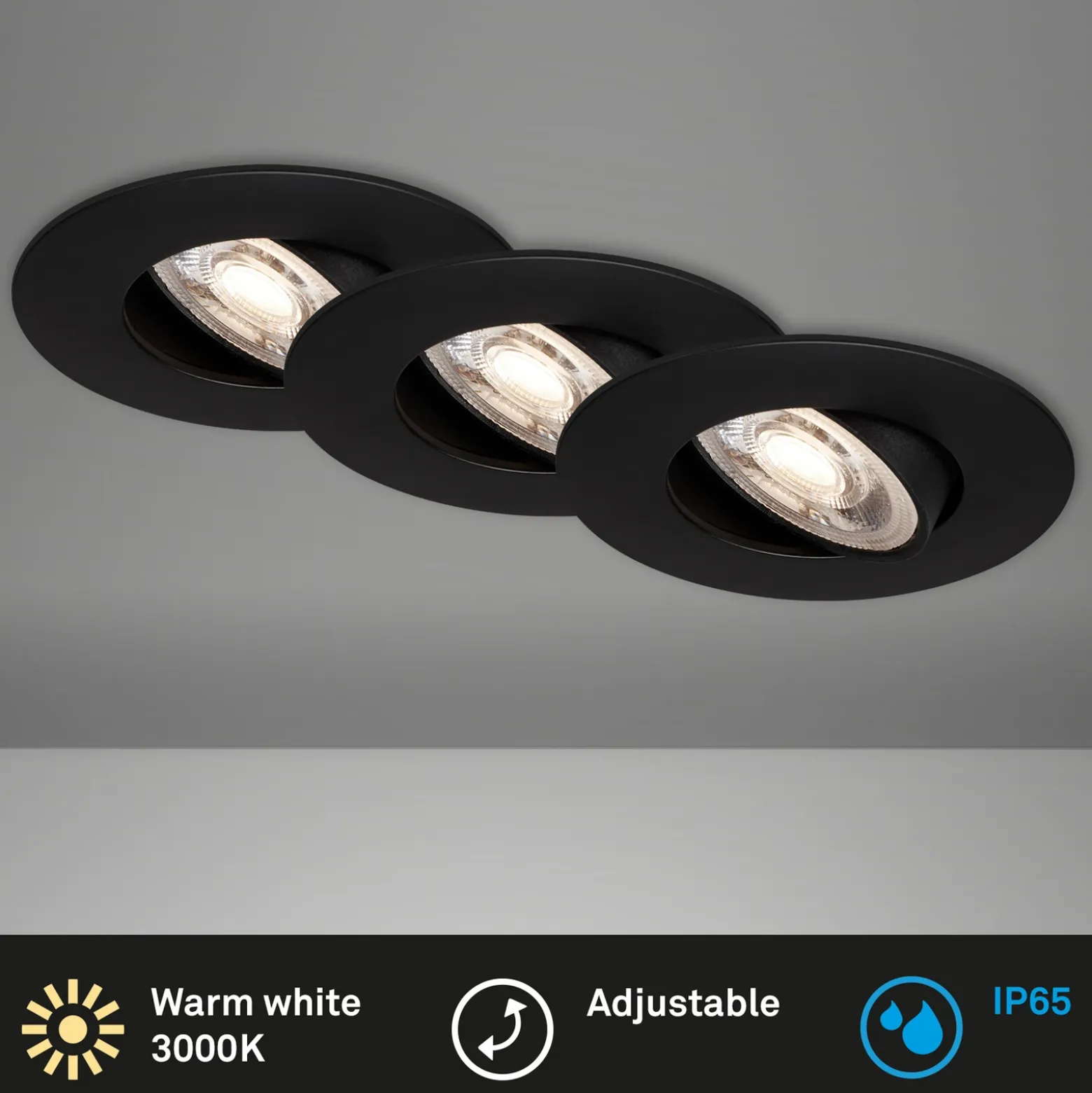 Foco LED 7602 3 ud IP65 3.000 K negro