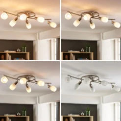 Foco Lindby Arda, 75 cm, 6 luces, níquel, cristal, E14