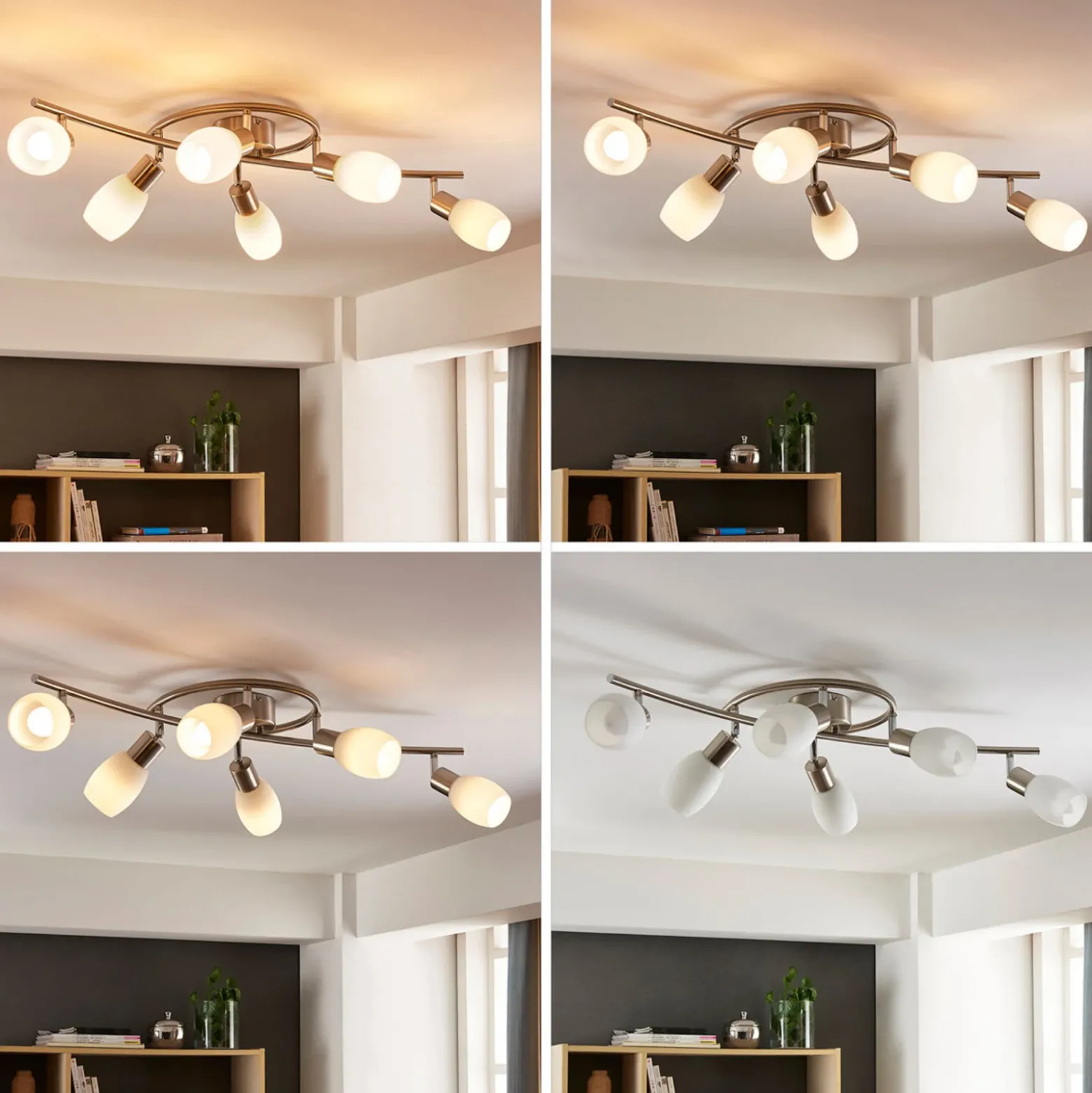 Foco Lindby Arda, 75 cm, 6 luces, níquel, cristal, E14