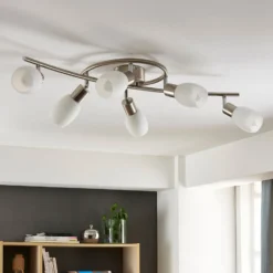 Foco Lindby Arda, 75 cm, 6 luces, níquel, cristal, E14