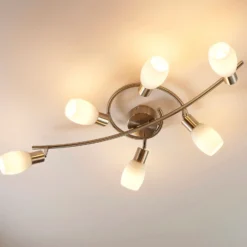 Foco Lindby Arda, 75 cm, 6 luces, níquel, cristal, E14