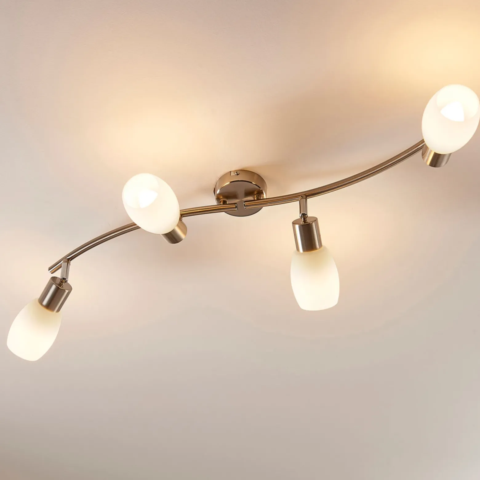 Foco Lindby Arda, 70 cm, 4 luces, níquel, cristal, E14
