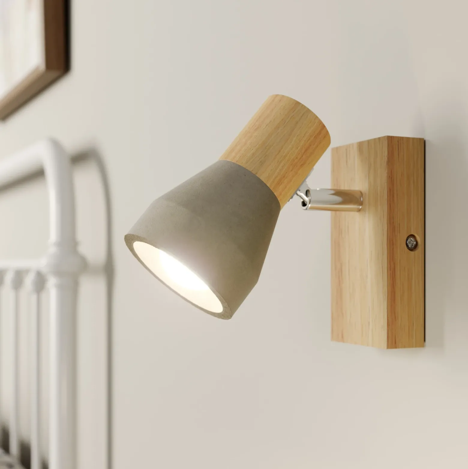 Foco Lindby Filiz, 12 cm de altura, madera, hormigón, E14