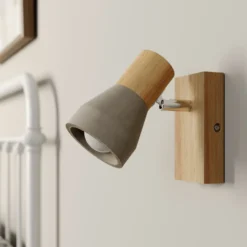 Foco Lindby Filiz, 12 cm de altura, madera, hormigón, E14