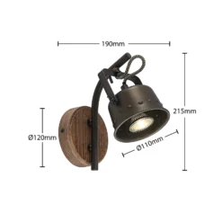 Foco Lindby Rubinjo, 22 cm, negro, madera, metal, GU10