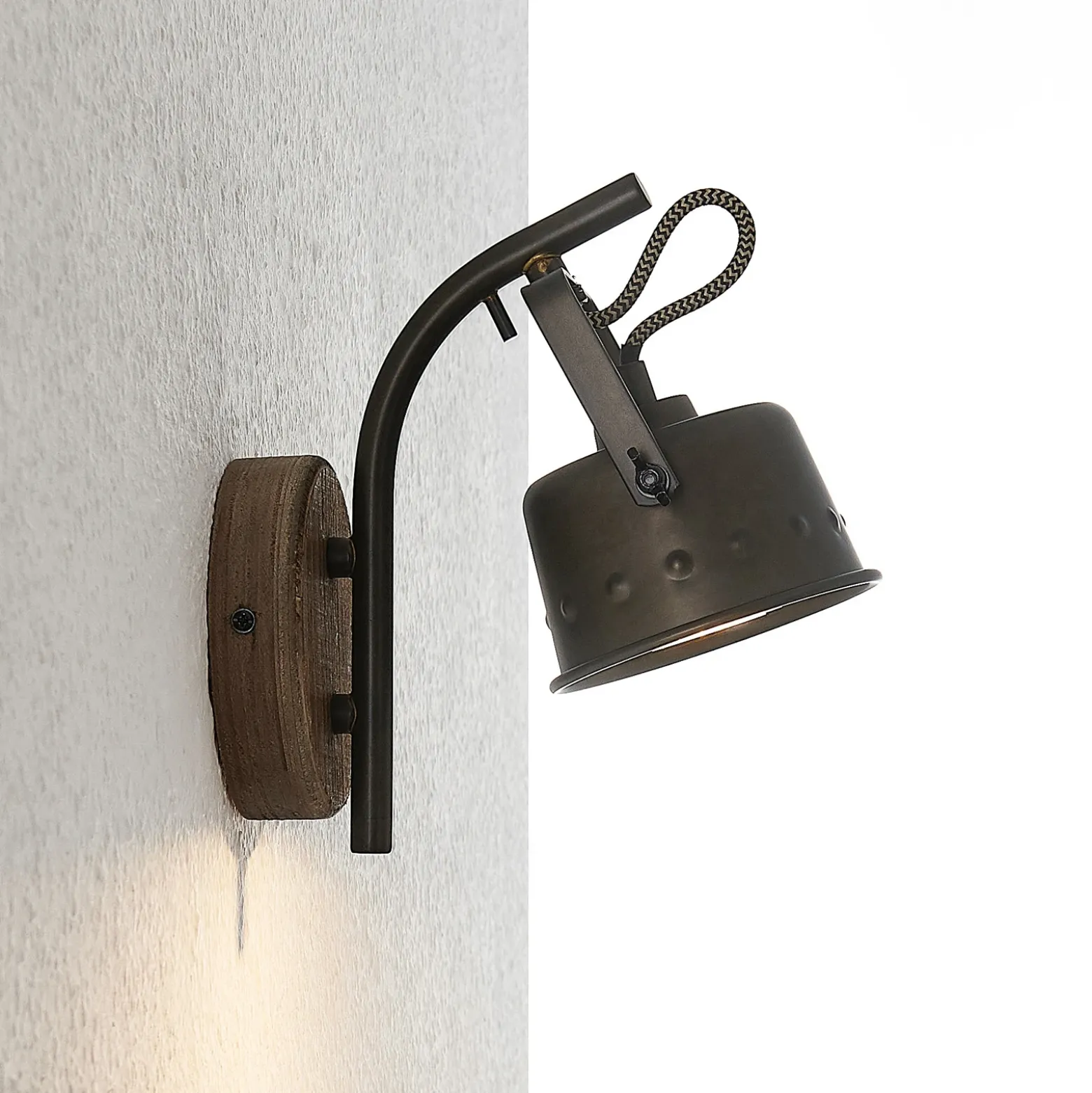 Foco Lindby Rubinjo, 22 cm, negro, madera, metal, GU10