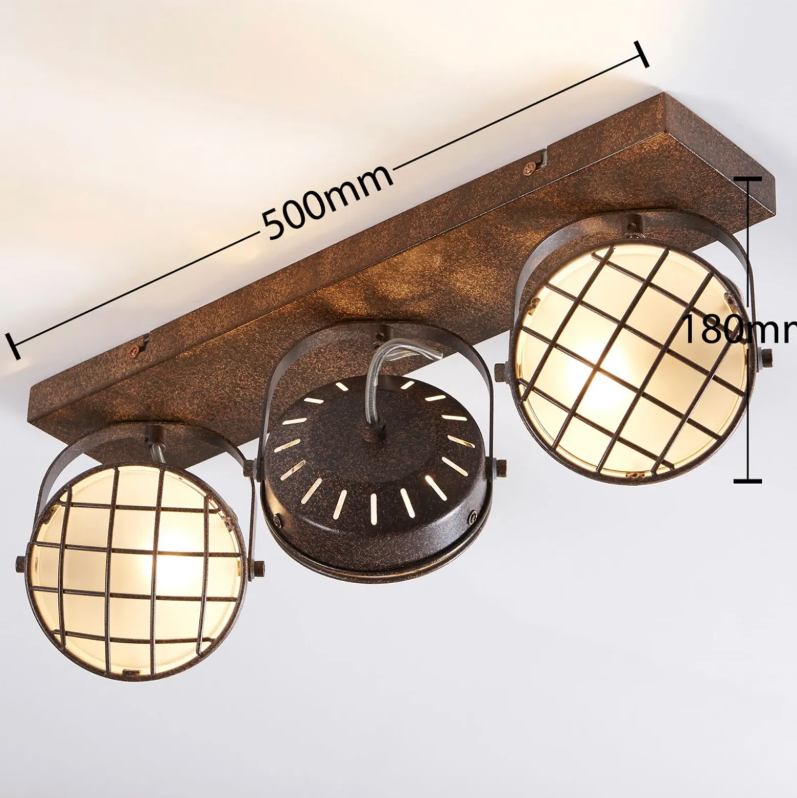 Foco Lindby Tamin, 48 cm, color óxido, 3 luces, cristal