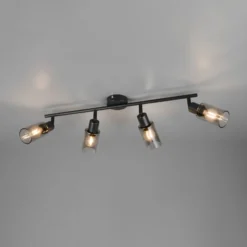 Foco Mars, longitud 82 cm, negro mate, 4 luces, metal E14