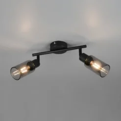 Foco Mars, longitud 48 cm, negro mate, 2 luces, metal E14