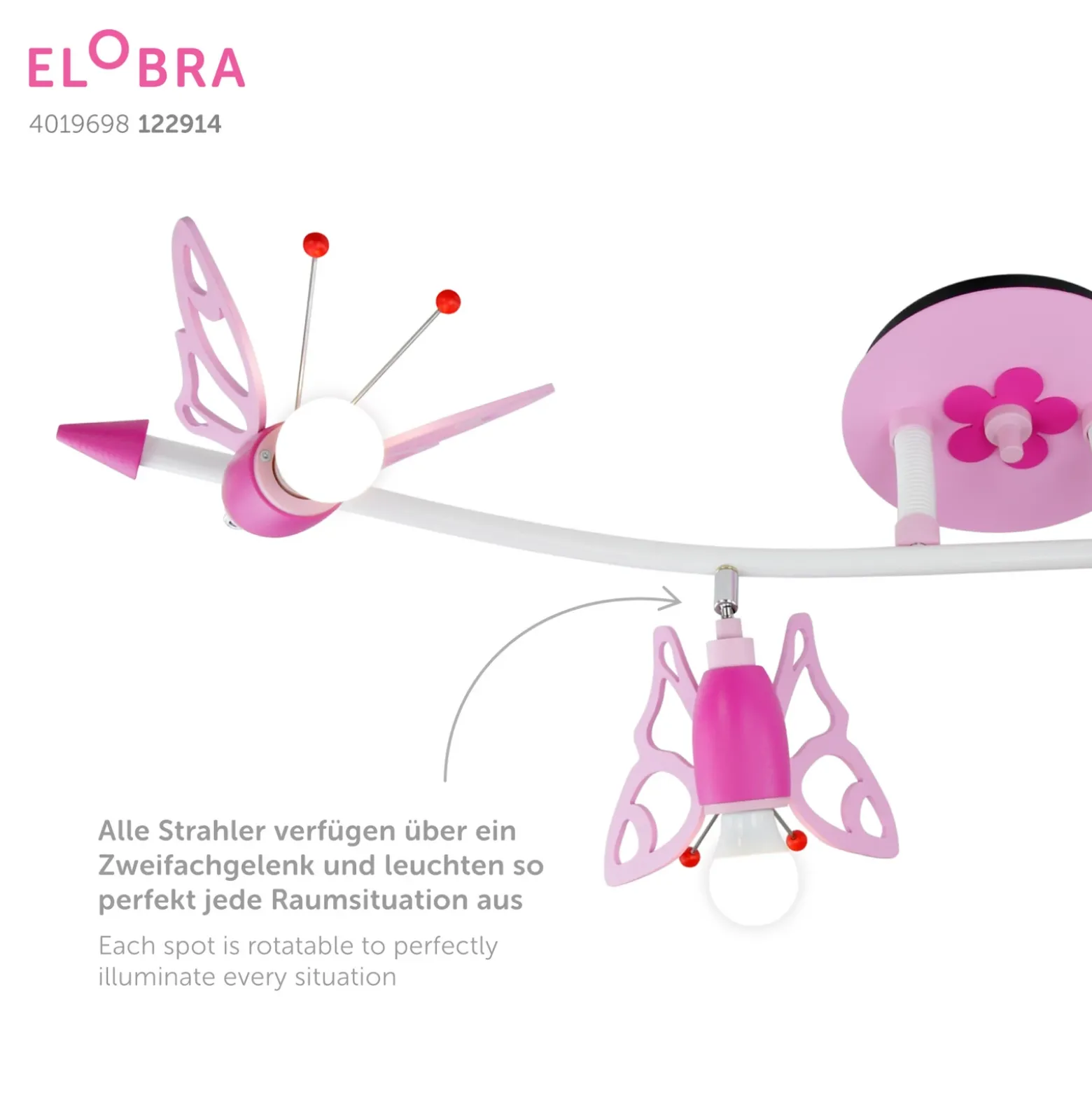 Foco techo Mariposas dormitorio infantil, 4 luces