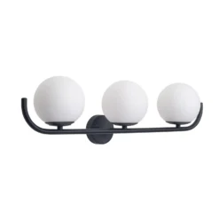 Forlight aplique de pared Sfera Triple, negro, cristal, ancho 58 cm