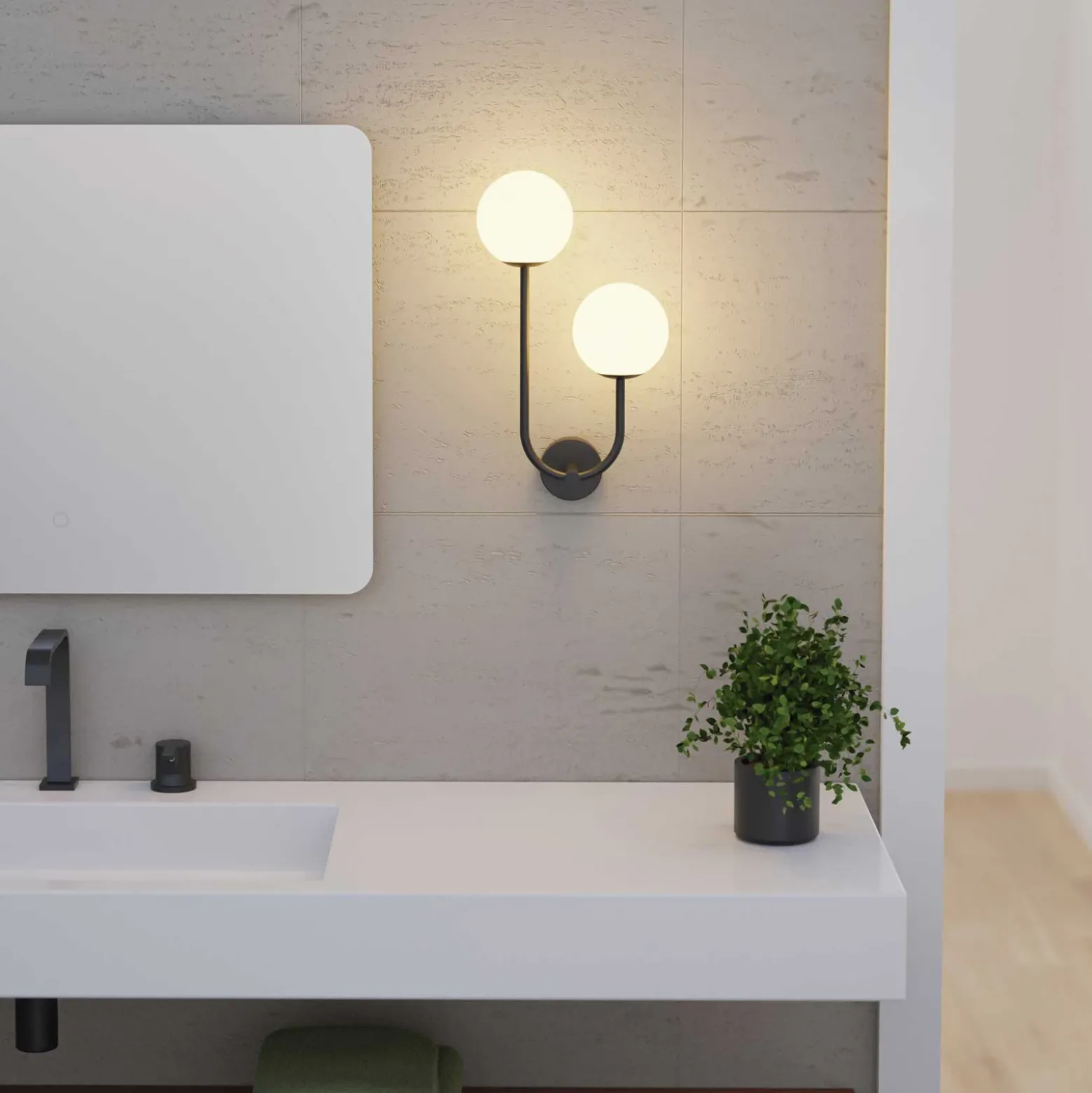Forlight aplique de pared Sfera Double, negro, cristal, ancho 23 cm