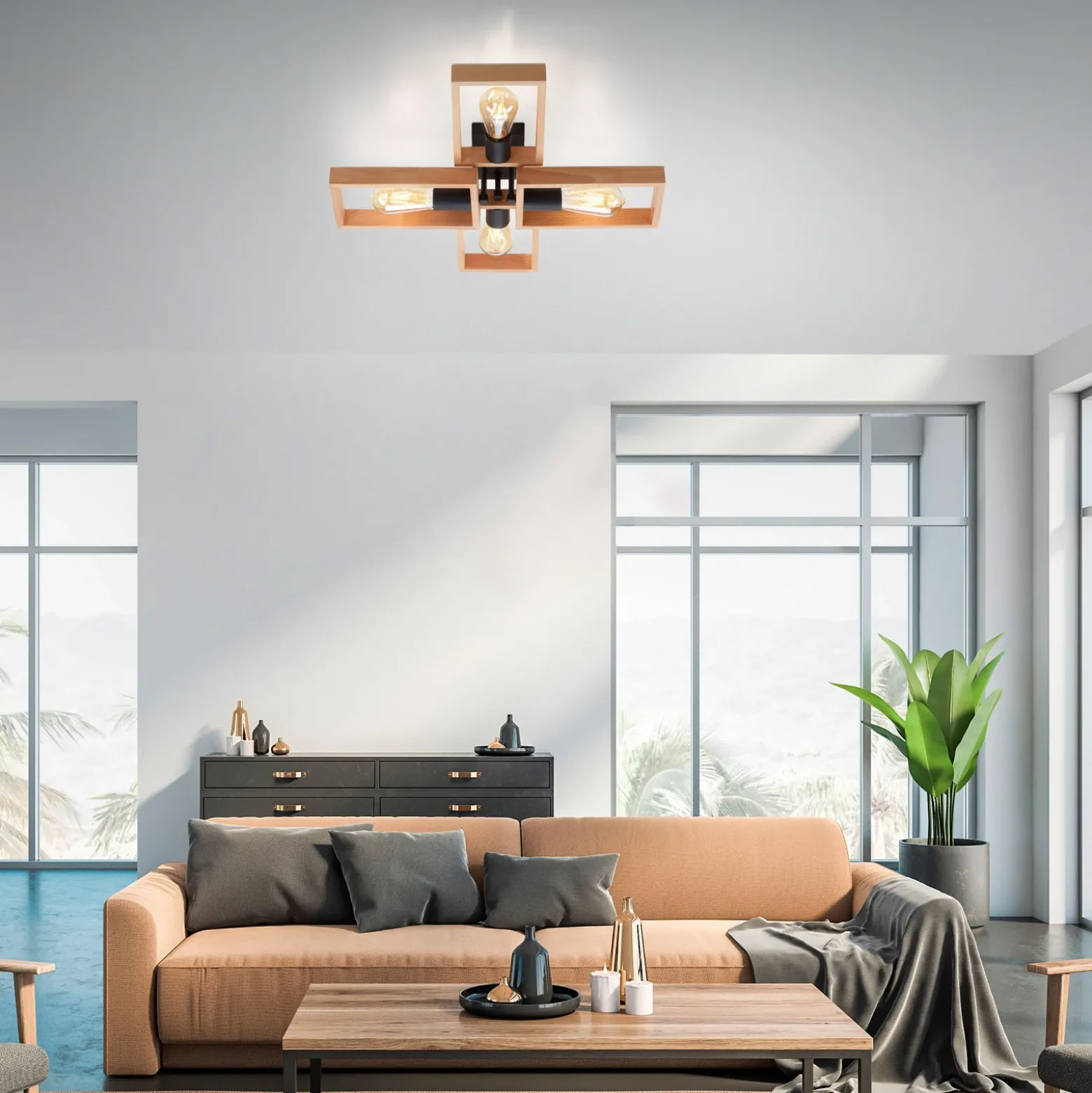 Frame plafón de madera, 4 luces