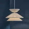 FRANDSEN Lámpara colgante Kiku blanca, Ø 35,5 cm, metal/lino