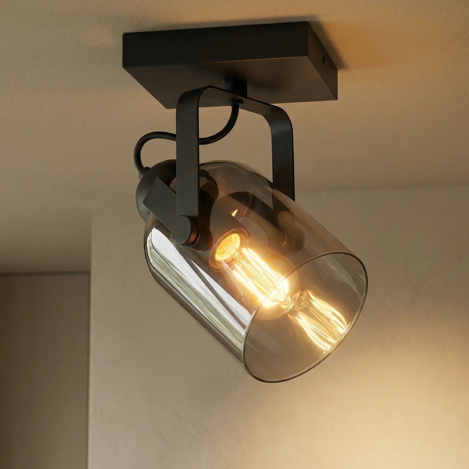 Fumoso downlight de techo, longitud 13,5 cm, negro/gris humo