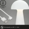 Fungo lámpara de mesa LED recargable, recargable, blanco
