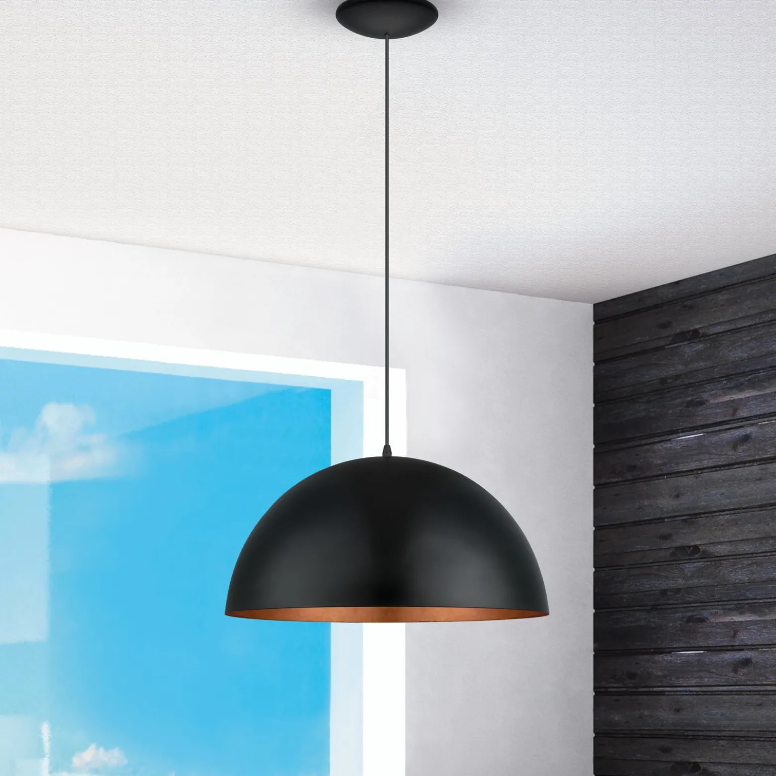 Gaetano 1 lámpara colgante, Ø 53 cm, negro/cobre, acero