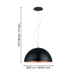 Gaetano 1 lámpara colgante, Ø 53 cm, negro/cobre, acero