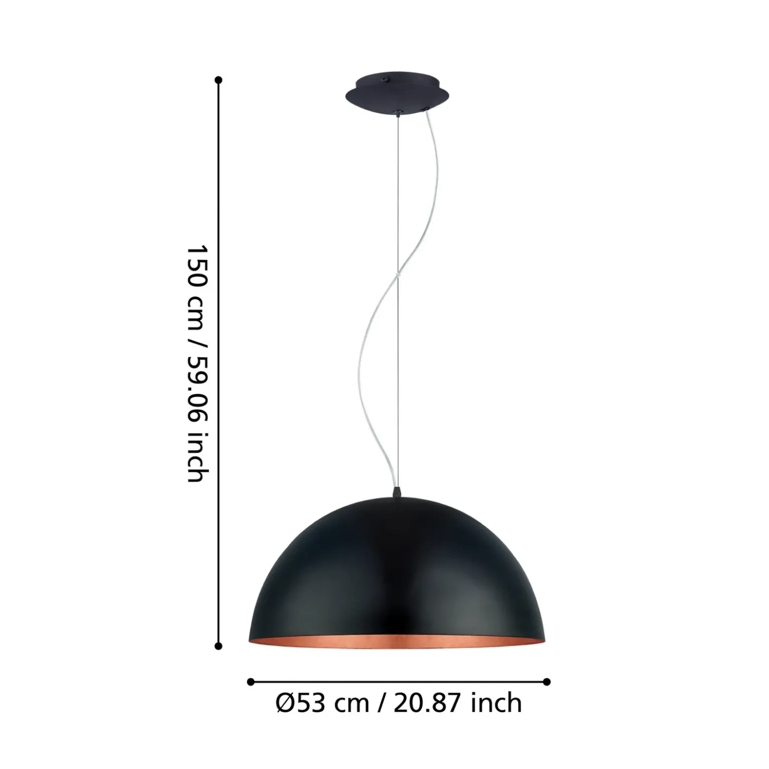Gaetano 1 lámpara colgante, Ø 53 cm, negro/cobre, acero
