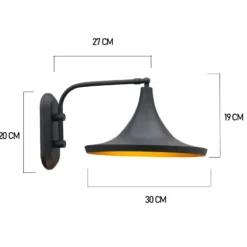 Genish aplique de pared, negro, ancho 30 cm, metal, E27