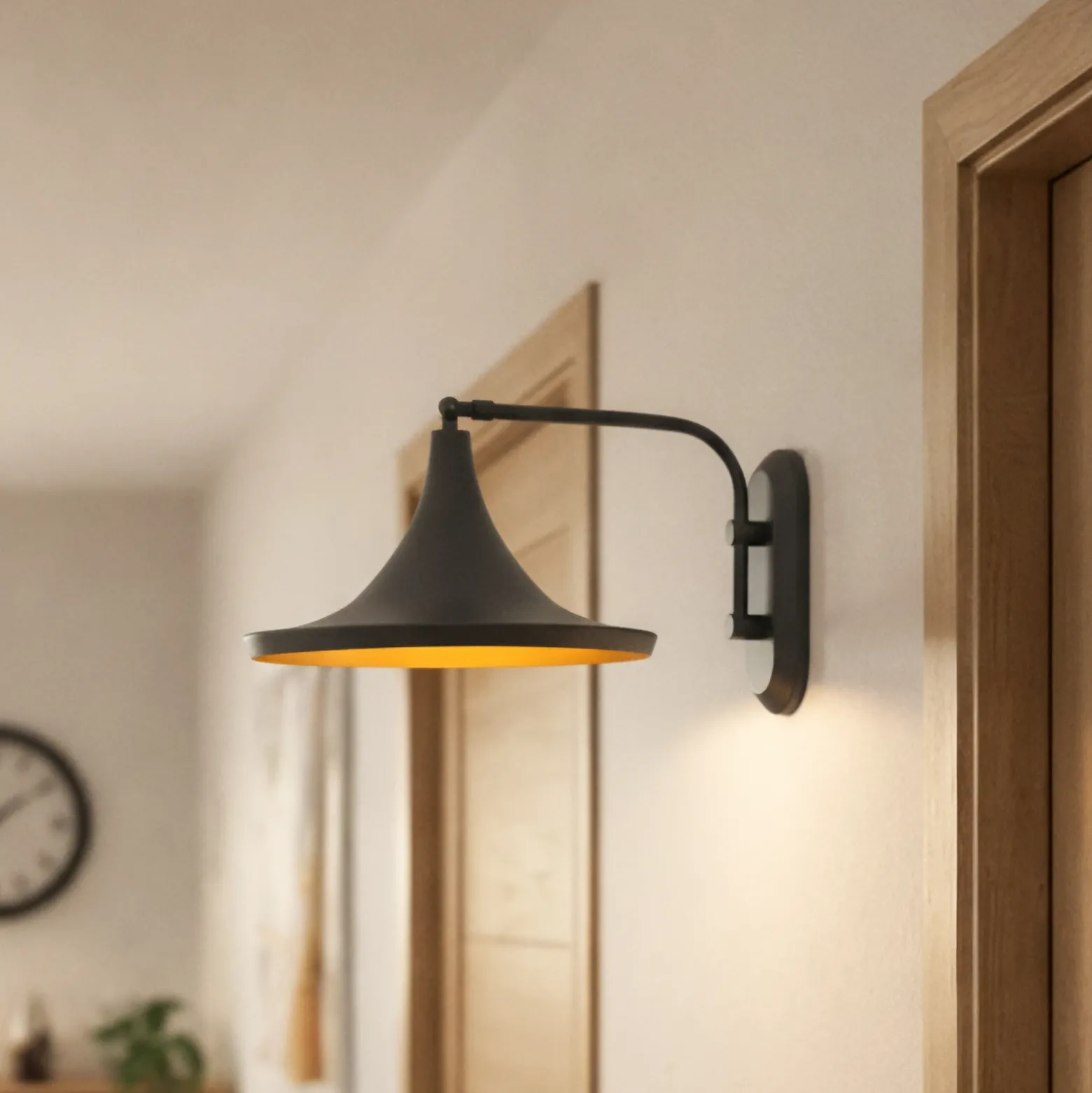 Genish aplique de pared, negro, ancho 30 cm, metal, E27