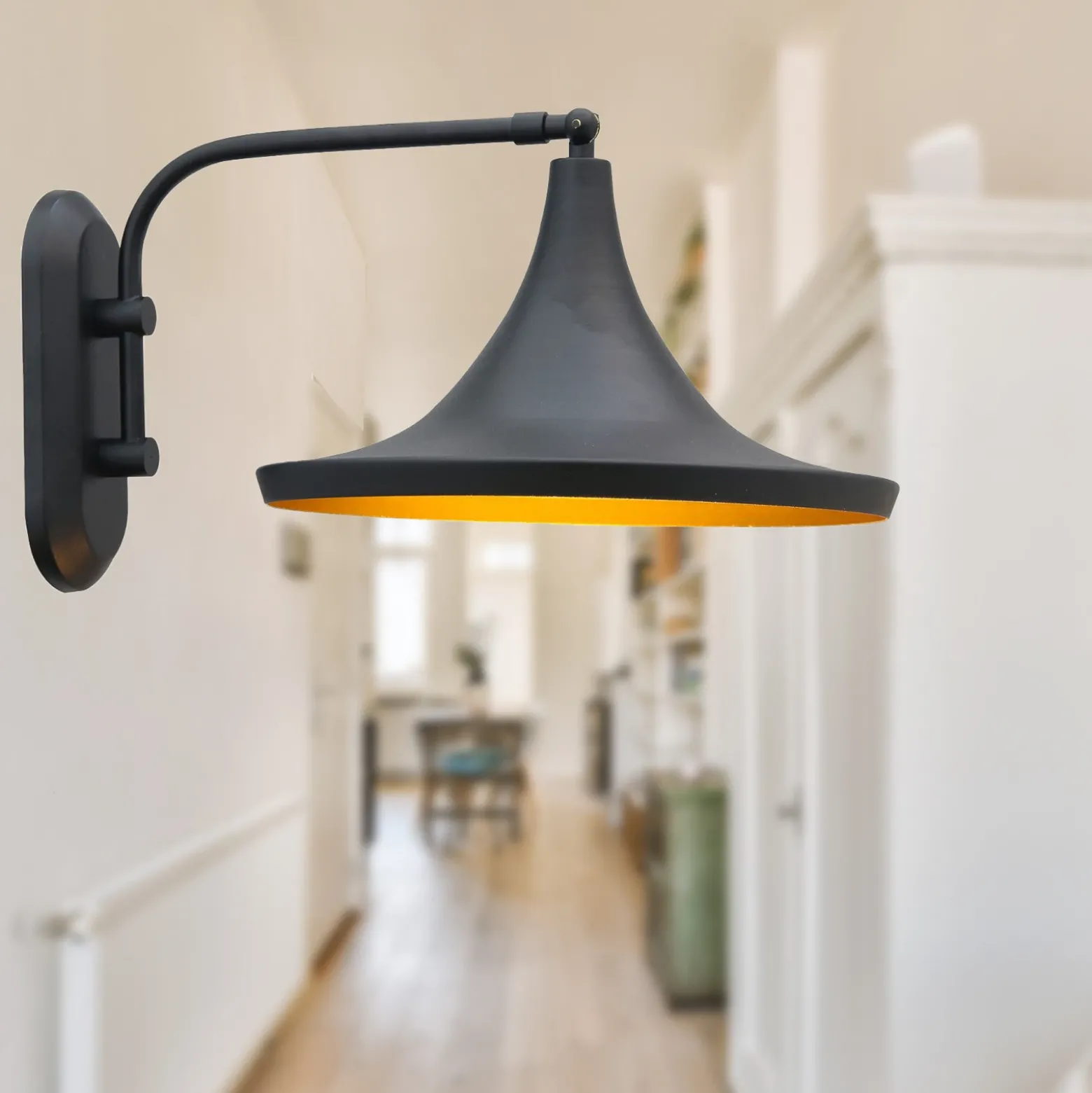 Genish aplique de pared, negro, ancho 30 cm, metal, E27
