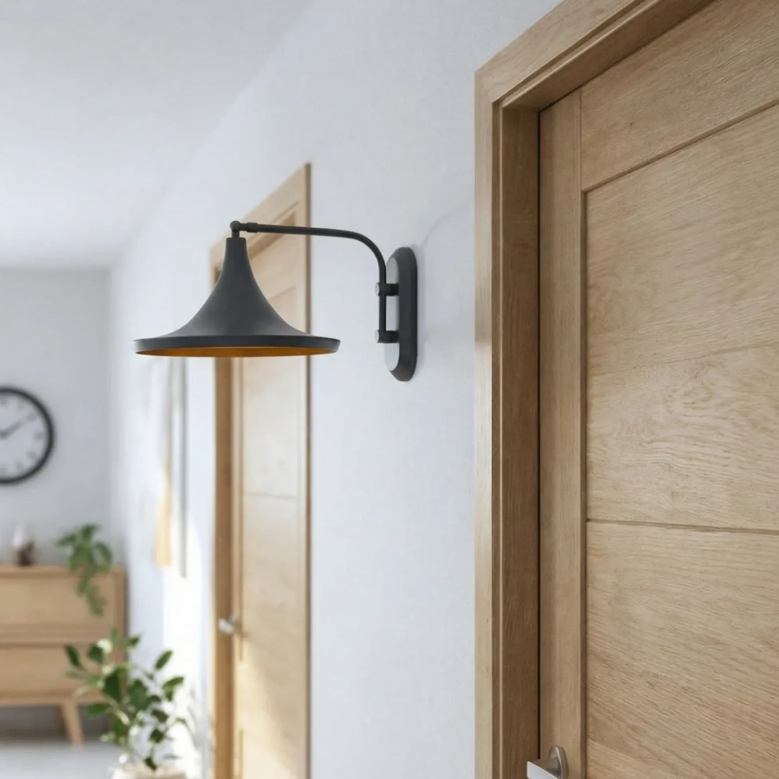Genish aplique de pared, negro, ancho 30 cm, metal, E27