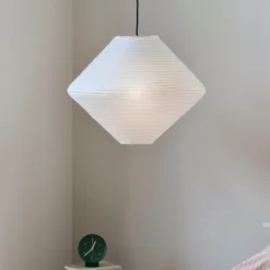 HAY Pantalla de lámpara Diamond, Ø 60 cm, blanca, papel/bambú