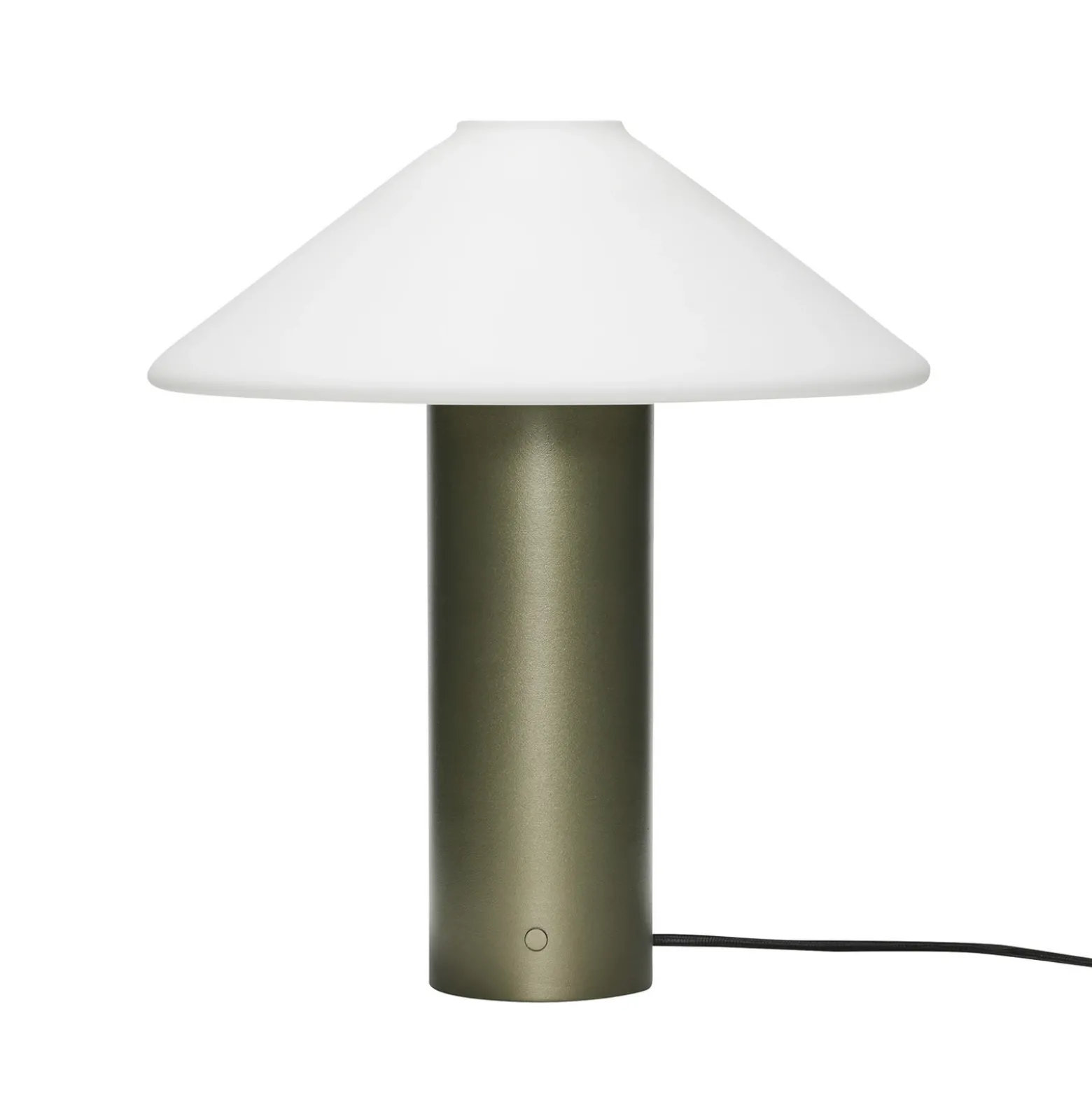 Hübsch Lámpara de mesa Orbit, verde oscuro, blanca, hierro, cristal