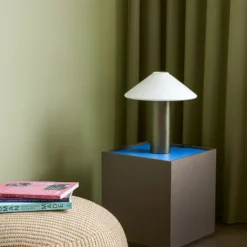 Hübsch Lámpara de mesa Orbit, verde oscuro, blanca, hierro, cristal
