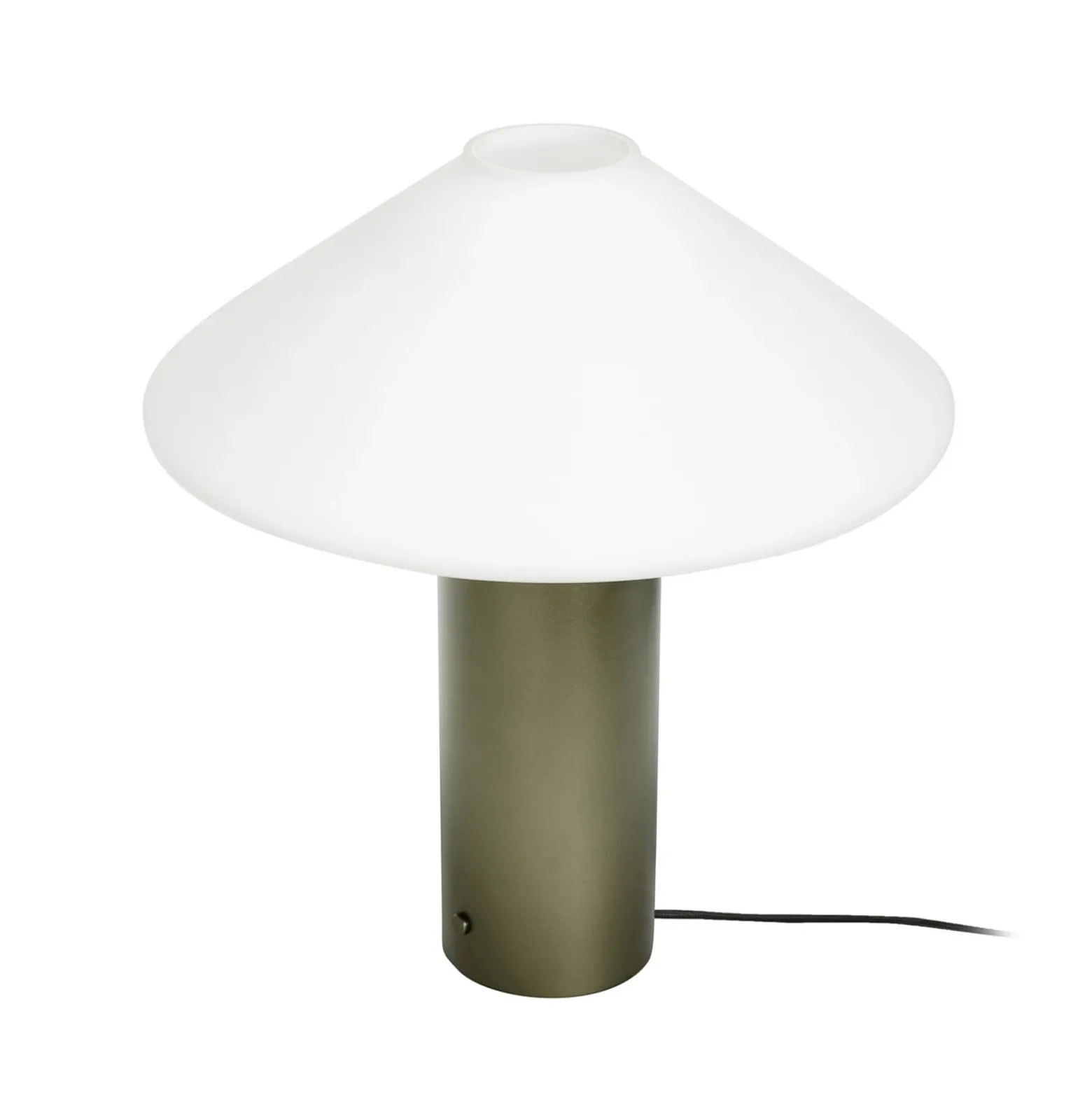 Hübsch Lámpara de mesa Orbit, verde oscuro, blanca, hierro, cristal