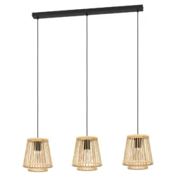 Hykeham lámpara colgante, longitud 91 cm, natural, 3 luces, bambú