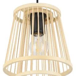 Hykeham lámpara colgante, longitud 91 cm, natural, 3 luces, bambú