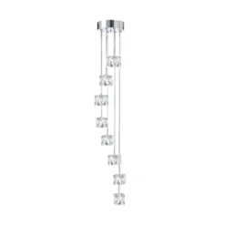 Ice Cube Lámpara colgante LED, 8 luces, cromo, cristal