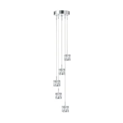 Ice Cube Lámpara colgante LED, 5 luces, cromo, cristal