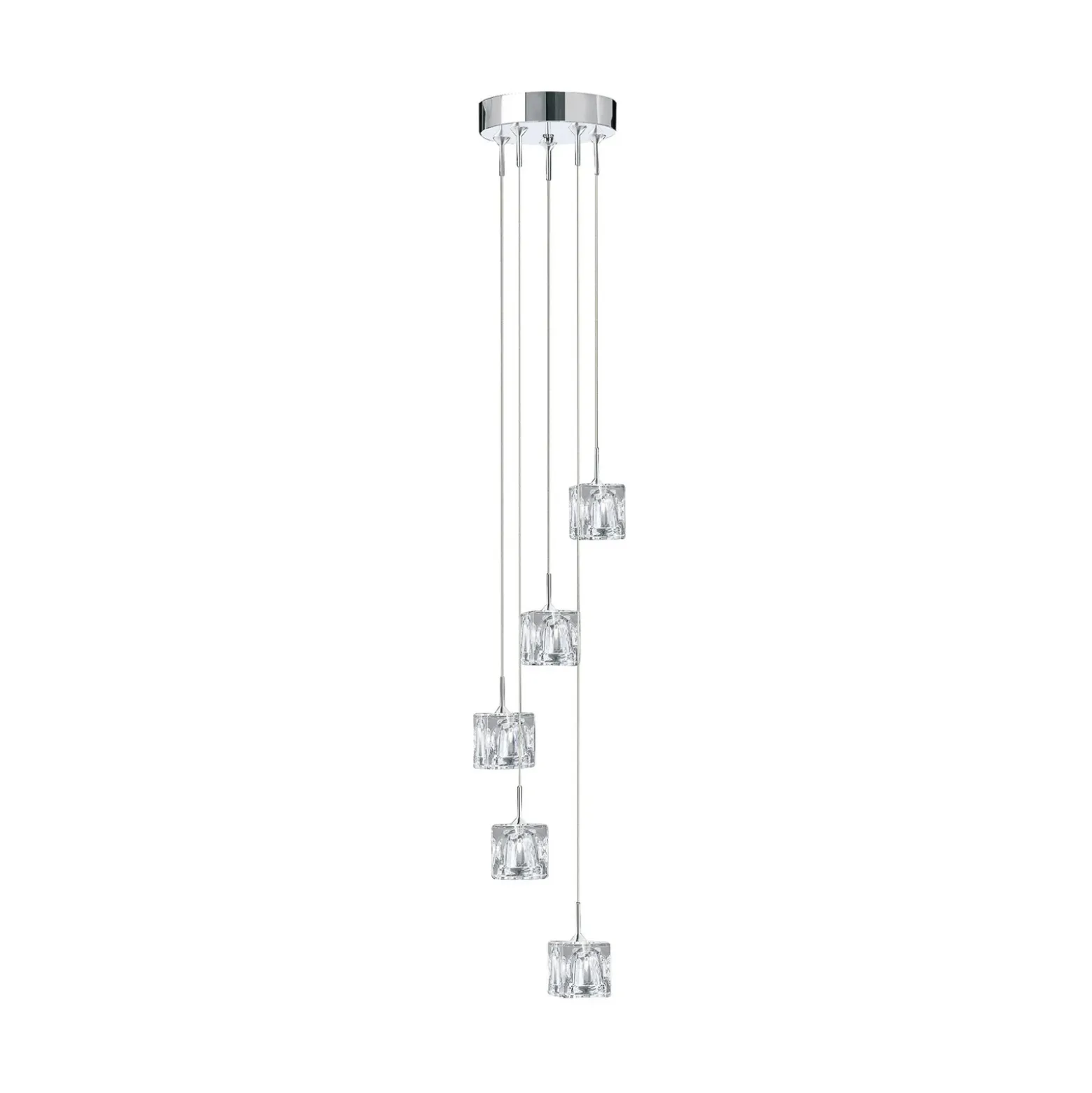 Ice Cube Lámpara colgante LED, 5 luces, cromo, cristal