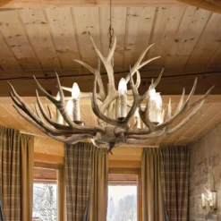 Ideal Lux Chalet lámpara de araña, beige, resina sintética, 8 luces
