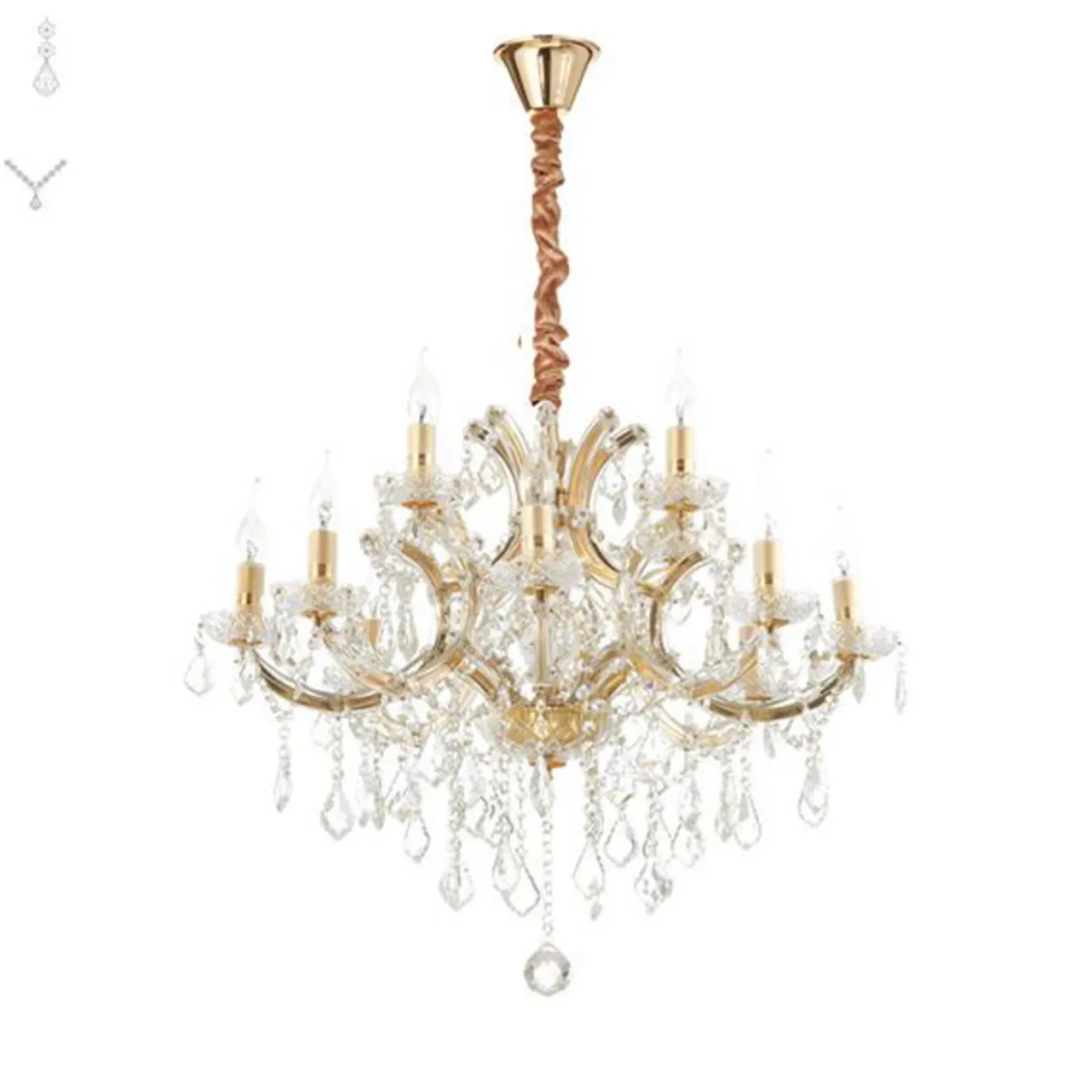 Ideal Lux lámpara de araña Napoleón, color oro, cristal 12flg.