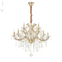 Ideal Lux lámpara de araña Napoleón, color oro, cristal 12flg.