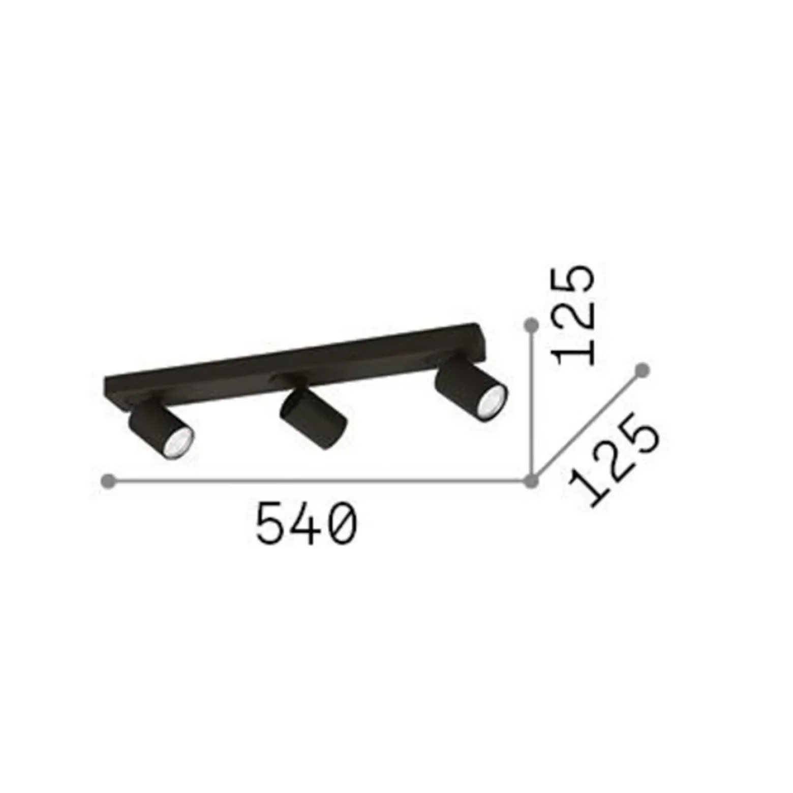 Ideal Lux Rudy Round downlight de techo, negro, 3 luces, metal
