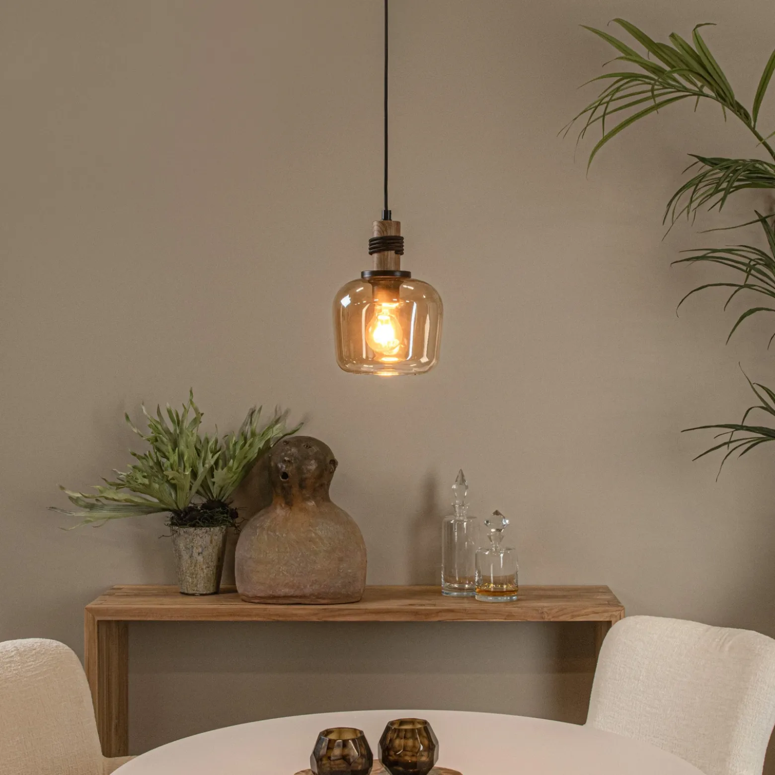 Ilona lámpara colgante, cristal, Ø 18 cm, negro/ámbar, 1 luz