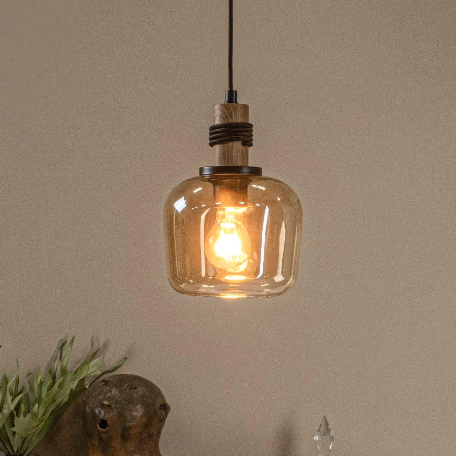 Ilona lámpara colgante, cristal, Ø 18 cm, negro/ámbar, 1 luz