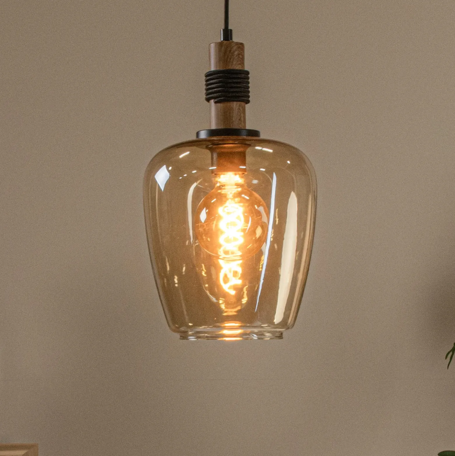 Ilona lámpara colgante, cristal, Ø 22 cm, negro/ámbar, 1 luz